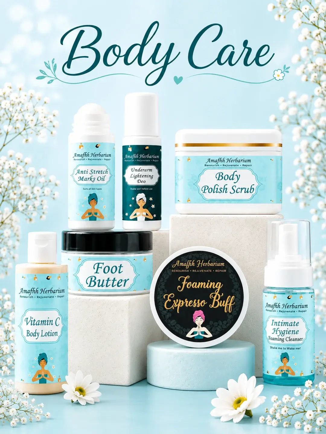 Body Care — body polish scrub, vitamin C body lotion, foot butter, deodorant and intimate hygiene wash. Shop the range.