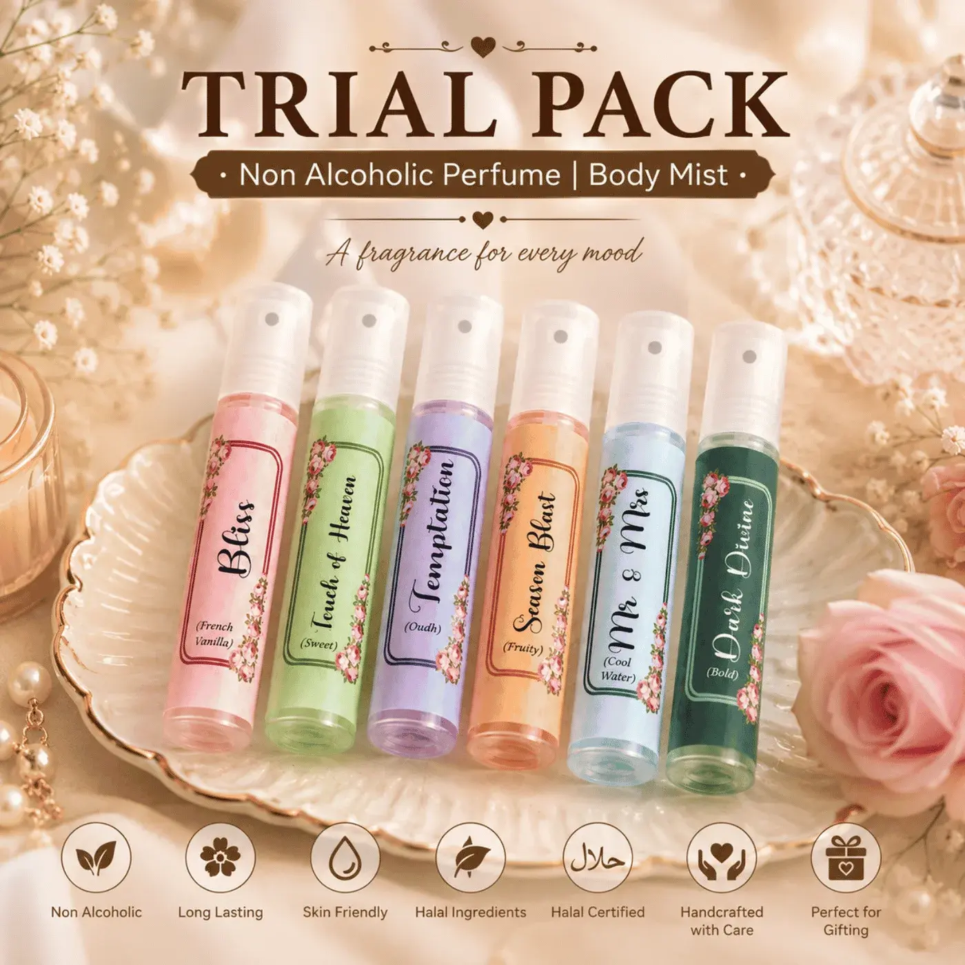 Non-Alcoholic Perfume Trial Pack (6 Fragrances)