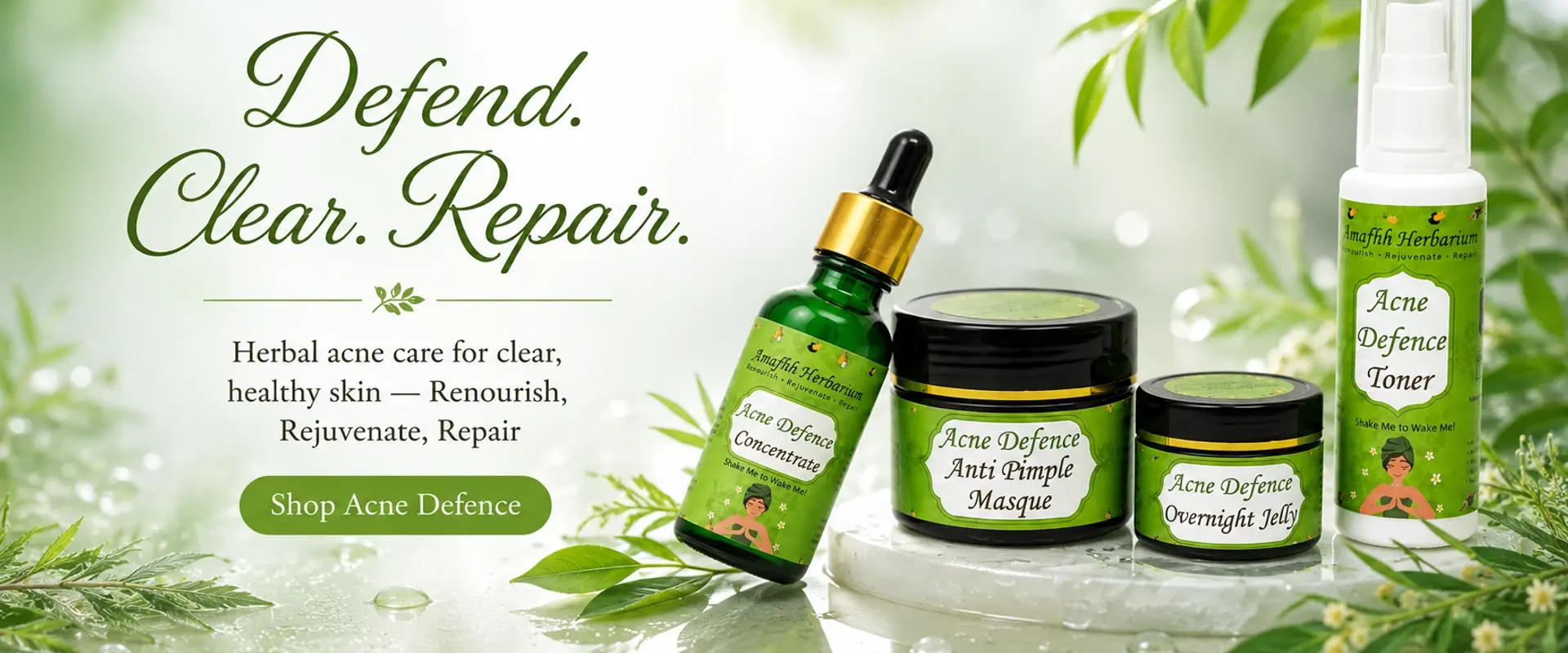 Acne Defence — defend, clear, repair. Organic acne care for clear, healthy skin.