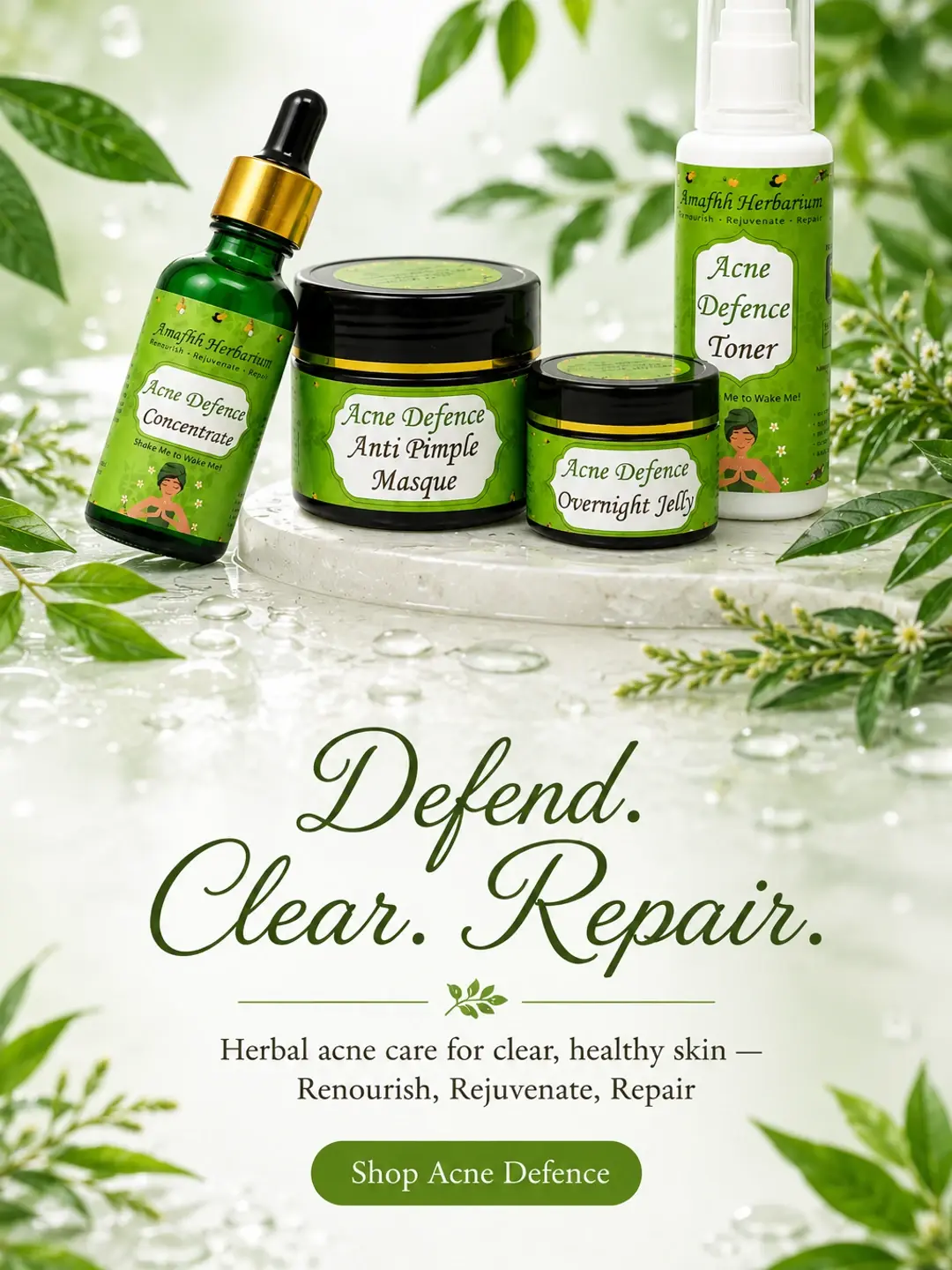 Acne Defence — defend, clear, repair. Organic acne care for clear, healthy skin.