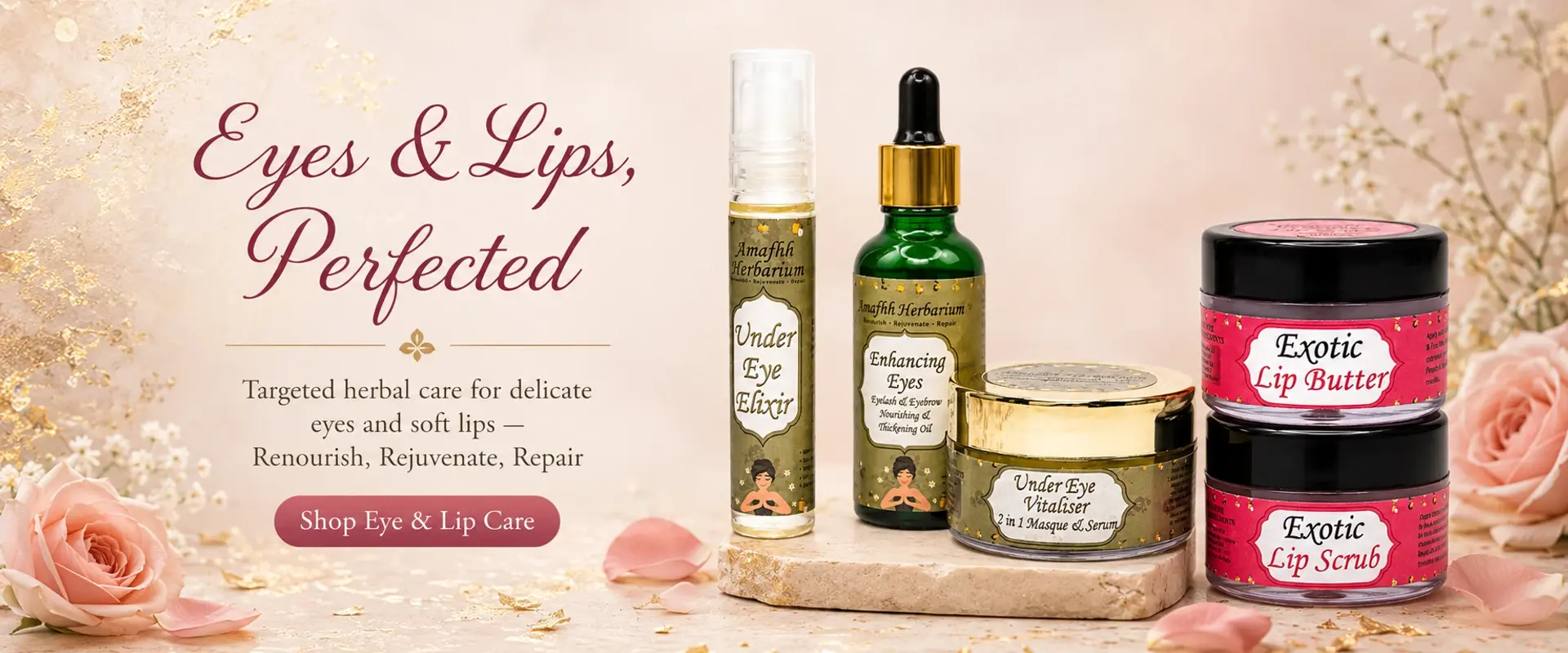 Eyes & Lips, Perfected — targeted organic care for delicate eyes and soft lips.